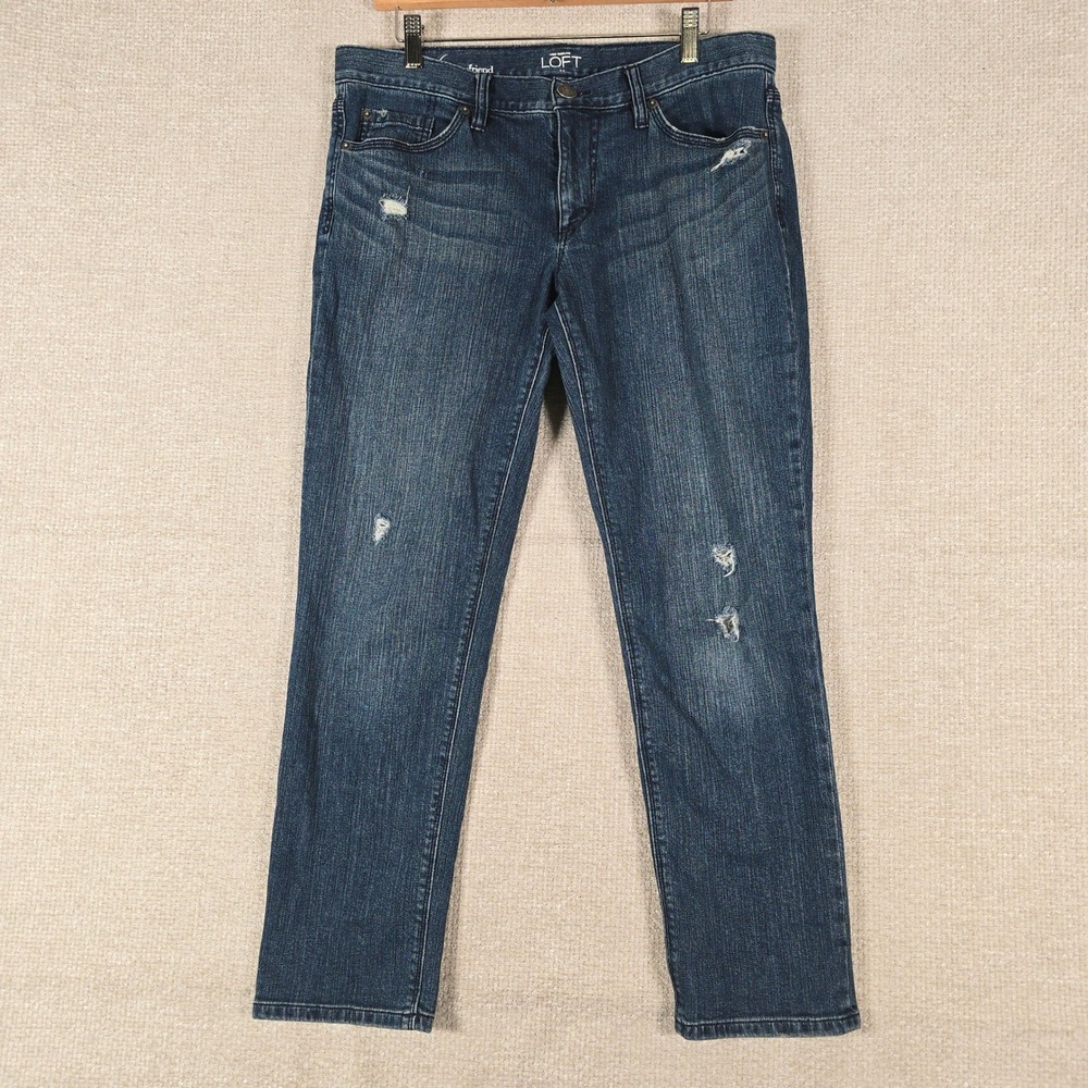 Ann Taylor LOFT Women 6 Boyfriend Jeans Blue Medium Wash Distressed Straight Leg